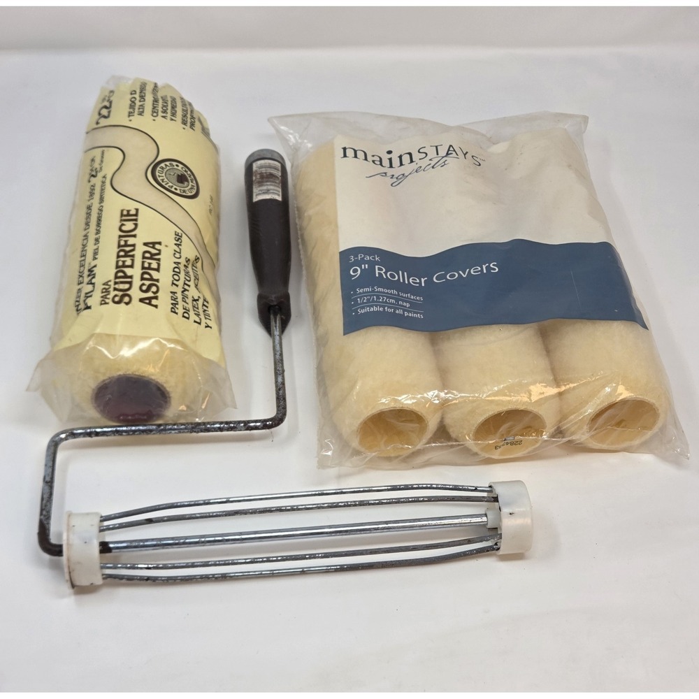 Paint Roller Lot 2 Frames 7 Covers Linzer Rubberset Mainstays 9 Inch NOS